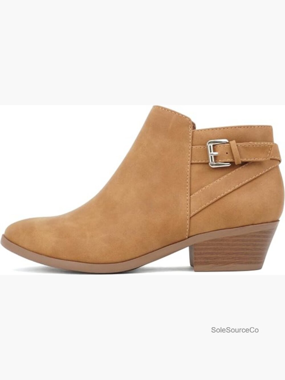 Faux Suede Western Ankle Booties with Stacked Heel and Side Zipper
